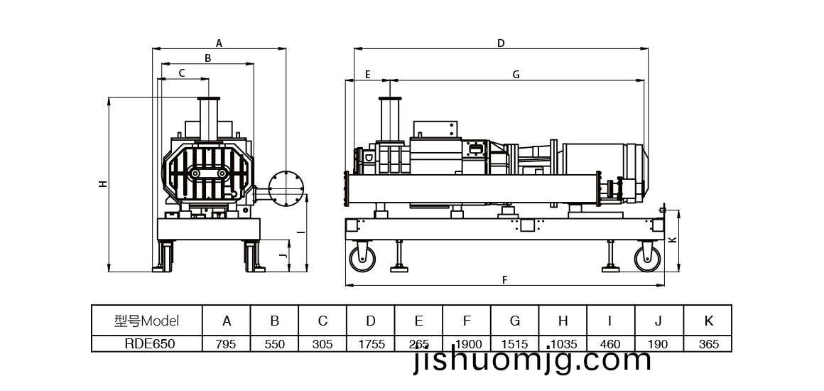 RDE650榦式螺桿真空泵 尺寸圖