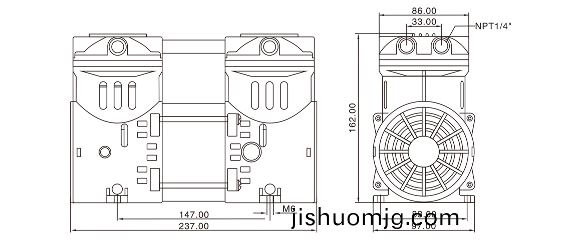 HP-550V活塞真空泵 尺寸圖