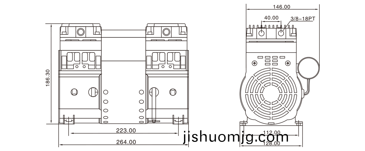 HP-200C活塞真空泵 尺寸圖