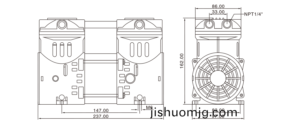 HP-550C活塞真空泵 尺寸圖