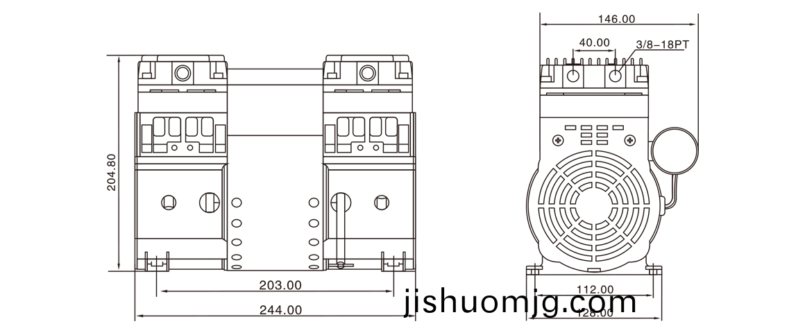 HP-2000H活塞真空泵 尺寸圖