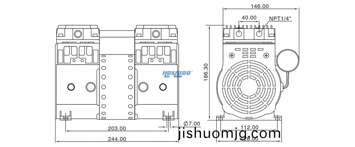 HP-1400C活塞真空泵 尺寸圖