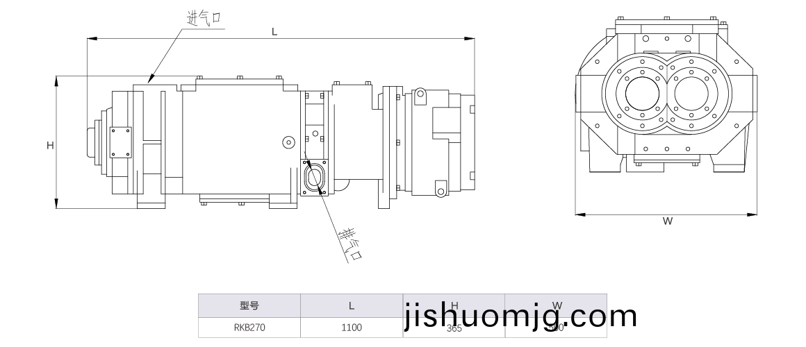 RKB0270榦式螺桿真空泵 水冷尺寸圖